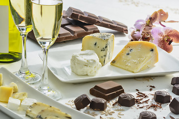 Image showing Cheese, Chocolates, Wine