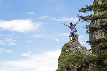 Image showing Hiker on mountain top