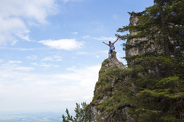 Image showing Hiker on mountain top