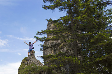 Image showing Hiker on mountain top