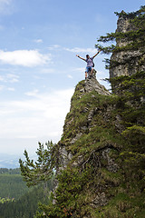 Image showing Hiker on mountain top