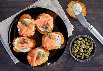 Image showing toasted bread with salmon fillet