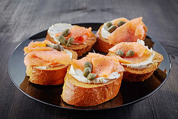 Image showing toasted bread with salmon and cream cheese