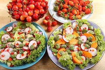 Image showing Salads and fruits.