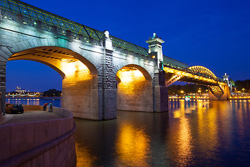 Image showing night landscape with covered bridge Andreevsky, Moscow, Russia