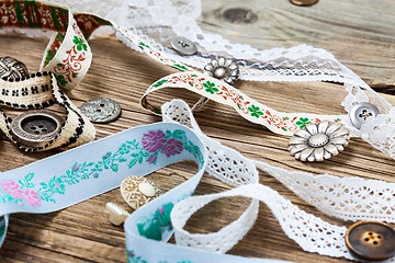 Image showing ribbons, lace, tape and buttons