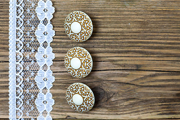 Image showing vintage button and lace tape