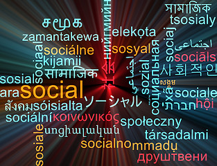 Image showing Social multilanguage wordcloud background concept glowing