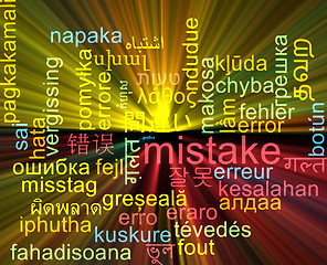 Image showing Mistake multilanguage wordcloud background concept glowing