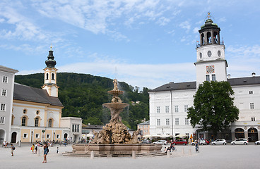 Image showing Salzburg, Austria - June 29, 2015: Fountain in Residence Square,