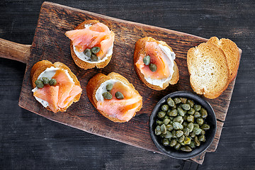 Image showing toasted bread with smoked salmon