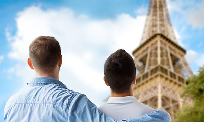 Image showing close up of male gay couple over eiffel tower