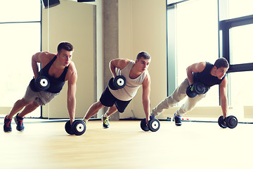 Image showing group of men with dumbbells in gym