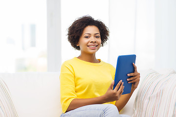 Image showing happy african american woman with tablet pc