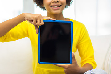 Image showing happy african american woman with tablet pc