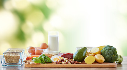 Image showing close up of different natural food items on table