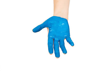 Image showing human hand painted with blue color