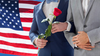 Image showing close up of happy male gay couple holding hands