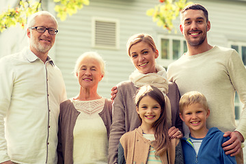 Image showing happy family in front of house outdoors