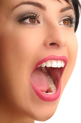 Image showing screaming pretty sexy young woman with red lips