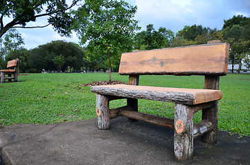 Image showing Wooden bench in the garden