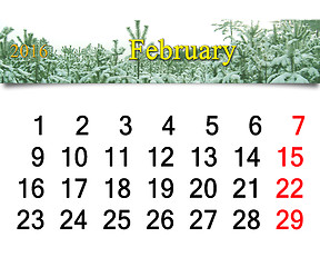 Image showing calendar for  February 2016 with winter landscape