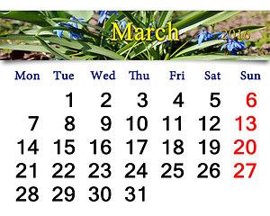 Image showing calendar for March 2016 with dicentra