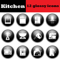 Image showing Set of glossy kitchen equipment glossy icons