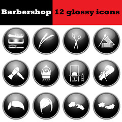 Image showing Set of barbershop glossy icons