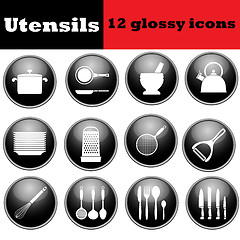 Image showing Set kitchen utensil glossy iconsSet kitchen utensil glossy icons