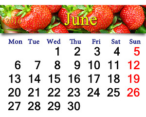 Image showing calendar for June 2016 with strawberry