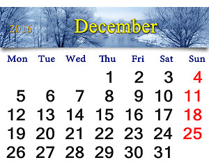 Image showing calendar for December 2016 with winter river
