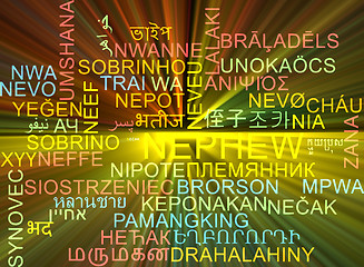 Image showing Nephew multilanguage wordcloud background concept glowing