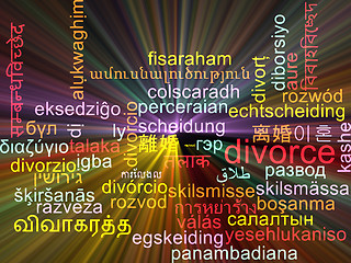 Image showing Divorce multilanguage wordcloud background concept glowing