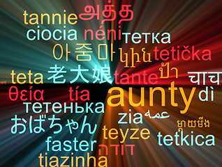 Image showing Aunty multilanguage wordcloud background concept glowing