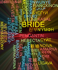 Image showing Bride multilanguage wordcloud background concept glowing