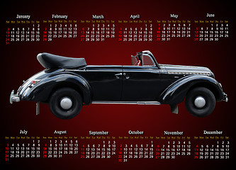 Image showing calendar for 2016 with retro car on claret