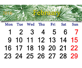 Image showing calendar for  February 2016 with winter landscape