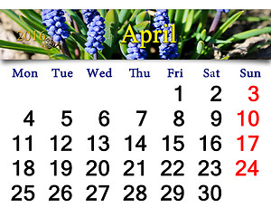 Image showing calendar for April of 2016 with muscari