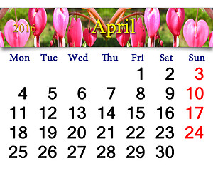 Image showing calendar for April 2016 with dicentra