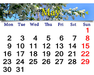Image showing calendar for May 2016 with image of bird cherry tree