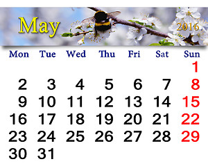 Image showing calendar for May 2016