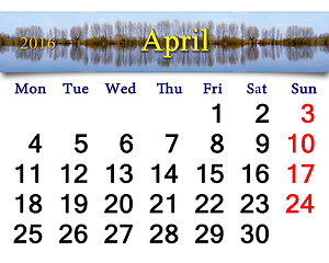 Image showing calendar for April 2016 with image of flood