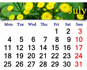 Image showing calendar for July 2016 with yellow camomiles