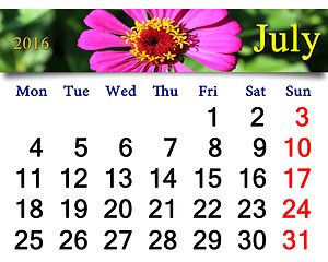 Image showing calendar for July 2016 with image of salvia