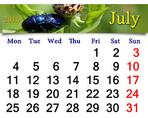 Image showing calendar for June 2016 with blue beetle