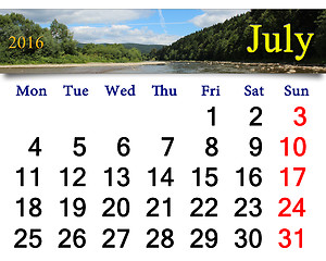 Image showing calendar for July 2016 with mountain river