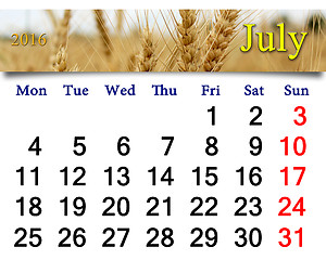 Image showing calendar for July 2016 with field of wheat