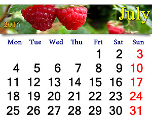 Image showing calendar for July 2016 with image of redraspberry