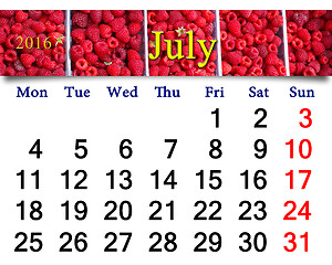 Image showing calendar for July 2016 with redraspberry